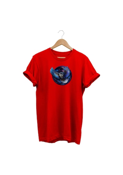 Baykuş Baskılı Kırmızı T-shirt kırmızı