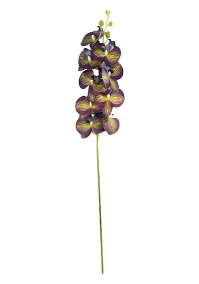 Yapay Çiçek Mor Sarı Çizgi Desenli Islak Orkide Gerçeksi Doku Uzun Dal 90 Cm