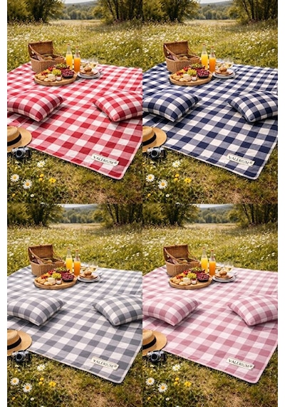 Valerium Sıvıya Ve Lekeye Dayanıklı Silikon Dolgulu Piknik Seti 170x170cm + 2 Minder Pembe