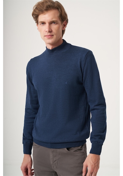 İmza İndigo Balıkçı Yaka Uzun Kol Örme Comfort Fit Pamuklu Kazak 1012265001 Indigo Mavi