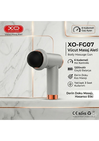 Xo-fg07 Vücut Masaj Aleti 6 Kademeli Body Massage Gun 1200mah Beyaz