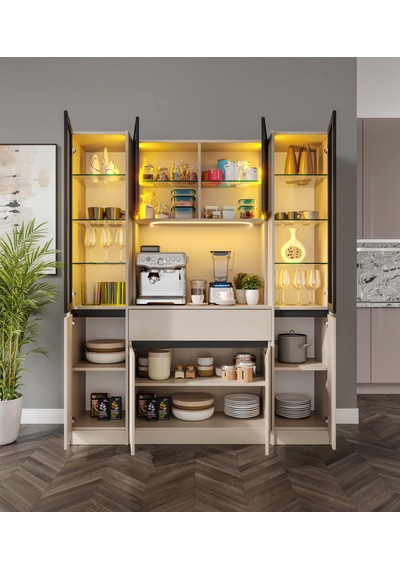Viona Maxi Kum Beji Komple Mdf Led Aydınlatmalı Kahve Köşesi Bej