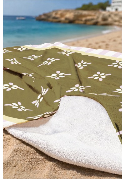Çiçekli Çizgili Modern Plaj Havlusu - Bohem Lila Haki Akdeniz Stil Hızlı Kuruyan Mikrofiber Havlu Bulut Armut