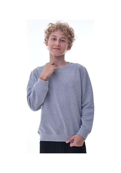Gri Erkek Çocuk Sweatshirt Rahat Kalıp Pamuklu İki İplik Kumaş Gri