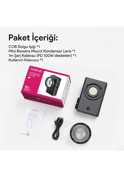 Ulanzi C01 100w Cob Bi-color Led Video Işığı Mini Bowens Condenser Lens - L252