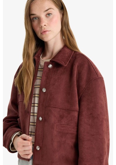Defacto Regular Fit Polo Yaka Süet Mont F2815ax25wnbr444 Bordo