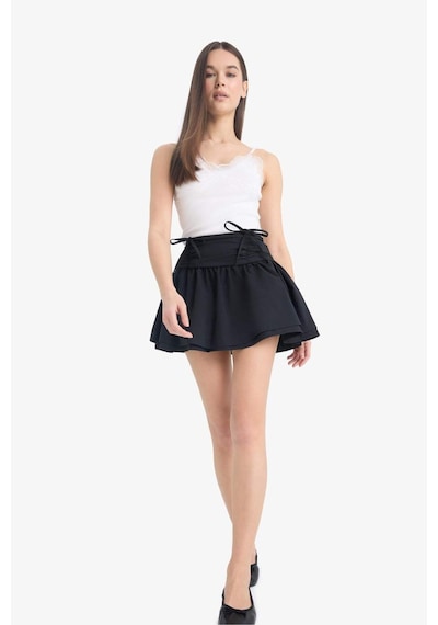 DeFacto Coool A Kesim Normal Bel Penye Astar Poplin Mini Etek E7588AX25SPBK81 Siyah