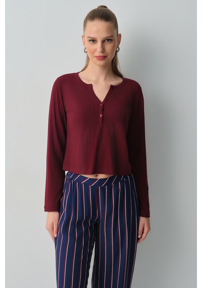 Suwen Campus Uzun Kollu Pijama Üstü Wsh12510055020 Bordo
