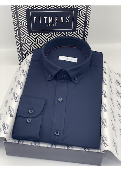 Slim Fit Uzun Kol Yıkamalı Gabardin Hediye Kutulu Erkek Gömlek Fs-001364 - Lacivert-1440