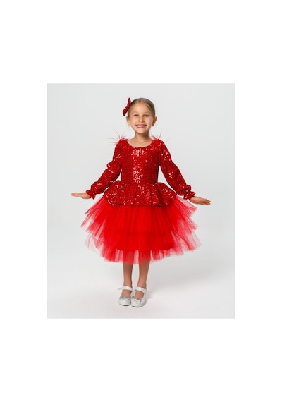 Lilymoon Peplum Kesim Payetli Çocuk Abiye Elbise Kırmızı