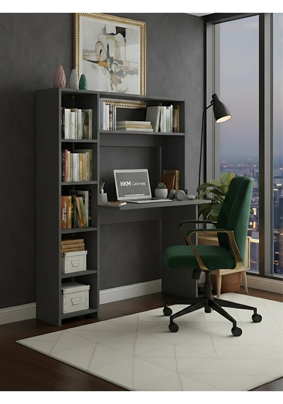 Premium Mdf Ürün Modern Kitaplıklı Çalışma Masası Raflı Öğrenci Ve Home Ofis Bilgisayar Masası Antrasit Premium Mdf Ürün Modern Kitaplıklı Çalışma Masası Raflı Öğrenci Ve Home Ofis Bilgisayar Masası Antrasit