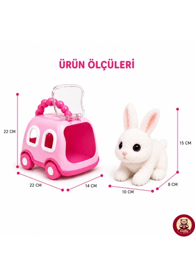 Oyuncak Tavşan Taşıma Çantalı Sesli Hareketli Pilli, Emekleme Oyuncağı Aksesuarlı Çocuklar İçin Eğitici Hayvan Sevgisi Pembe