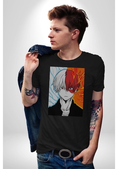 My Hero Academia Boku Anime Unisex Unisex Siyah Organik Baskılı T-shirt Penye Yüksek Kalite Siyah