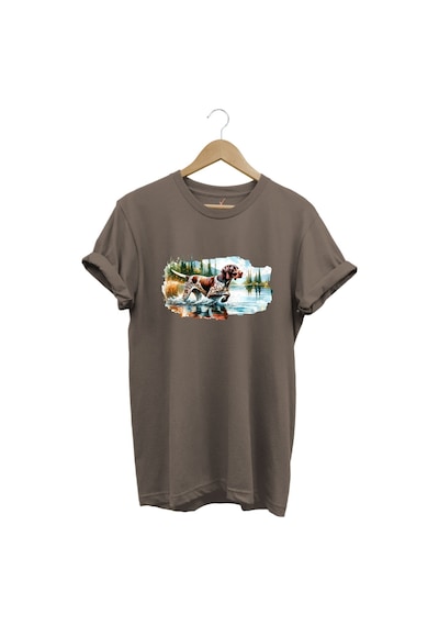 Avcılık Hunting Av Köpeği Baskılı %100 Pamuk Regular Fit T-shirt Kahverengi