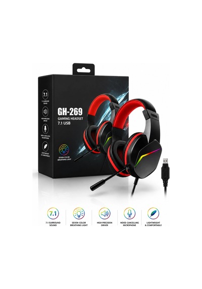 Jedel Gaming Gh-269 7.1 Usb Mikrofonlu Rgb Oyuncu Kulaklığı - Siyah/kırmızı
