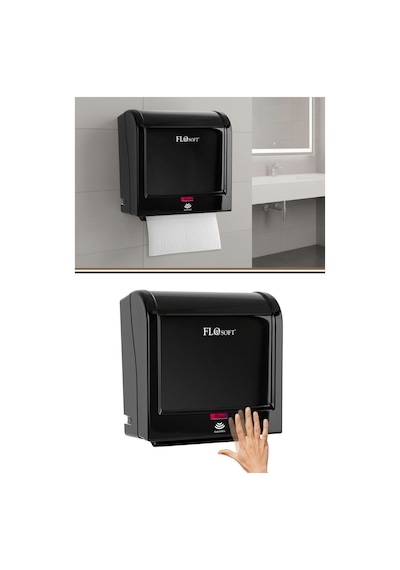 Flosoft F398 Diva Sensörlü Kağıt Havlu Makinesi, Fotoselli Otomatik Havlu Verici 21 Cm Siyah