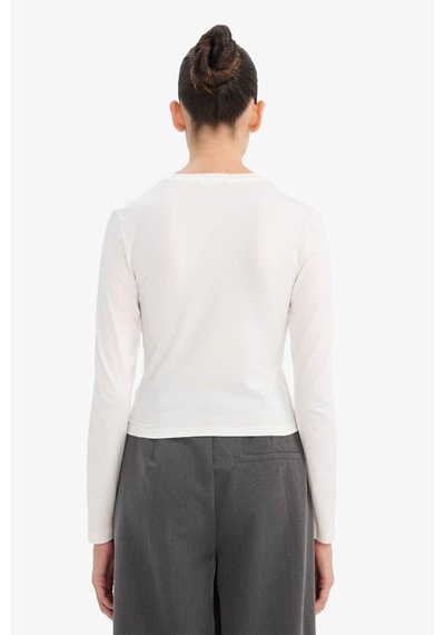 Defacto Fitted Basic Kırık Beyaz Kadın T-shirt D0199ax/wt32