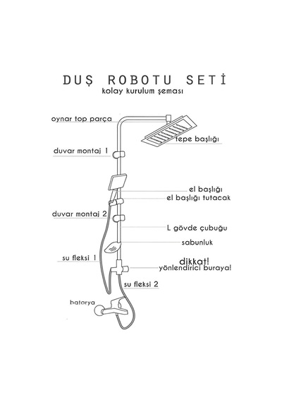 Epilons Robot Tepe Duş Sistemi Yağmurlama Duş Seti Krom Siyah Kare Çok Renkli