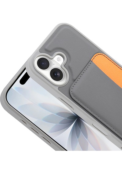 İphone 16 Uyumlu Kartlıklı Süni Deri X-kart Cüzdan Silikon Kapak Koyu Gri