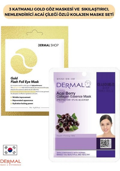 Dermal 3 Katmanlı Gold Göz Maskesi + Acai Çileği Özlü Kolajen Maskesi