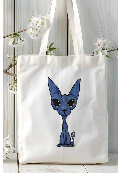 Art Hediye Sfenks Kedisi Kedi Kişiye Özel Baskılı Omuz Çanta Desen 1 Çok Renkli