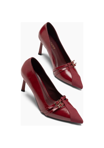 Lavender Bordo Deri Toka Detaylı Kadın Stiletto