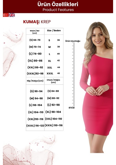 Zedefx Kadın Tek Omuz Bodycon Elbise Pembe