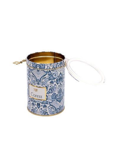 Azulejos Coffee Desenli Kilitli Kapaklı Yuvarlak Metal Kutu, 10.5 X 15 Cm, 1.1 Lt