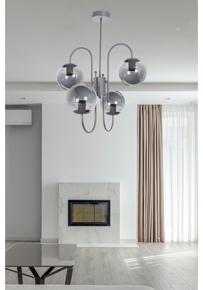 Rüya Modern Tasarım Salon Yemek Odası Mutfak Gri Renk Füme Antrasit Camlı Sarkıt 4 Lü Avize Gri Füme Gri Füme