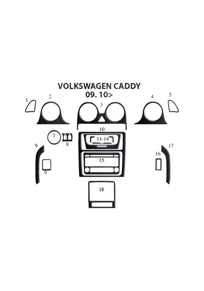 Volkswagen Caddy Torpido Kaplama 2010 18 Parça Siyah Karbon