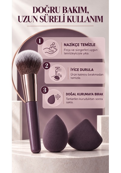 Nova Pro Face + Cheek 6 Parça Profesyonel Makyaj Fırçası Ve Sünger Seti Lila