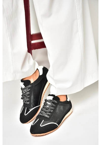 Fox Shoes U820730509 Siyah Kadın Spor Ayakkabı Sneakers Siyah-suni Deri Çok Renkli