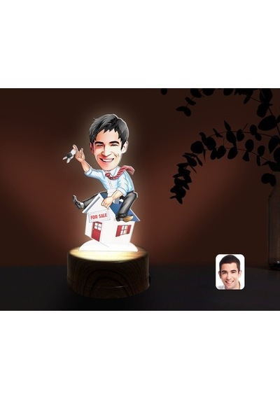 Kişiye Özel Erkek Emlakçı Karikatürlü Dekoratif 3D Biblo Led Işık
