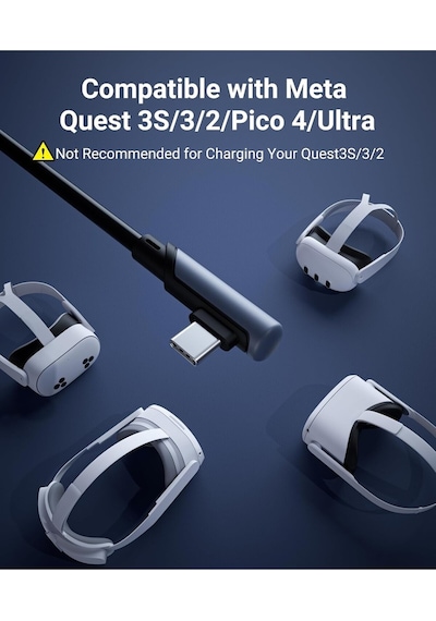 6 M Usb-c Vr Kablo Quest2/quest Pro/pico 4 Uyumlu Yüksek Hızlı Bağlantı Kablosu Siyah