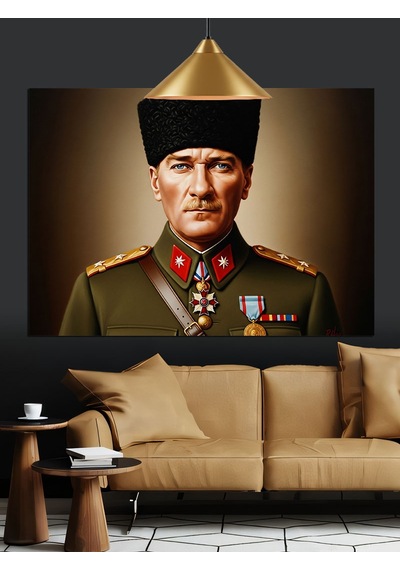 Mustafa Kemal Paşa Portresi Dekoratif Kanvas - Mdf Ahşap Tablo
