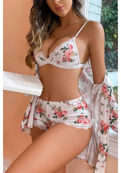 Merry See Çiçek Basklı Sütyenli Sortlu 2 Li Pijama Takımı 001