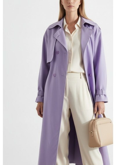 Durivya Kruvaze Yaka Oversize Trençkot Lila