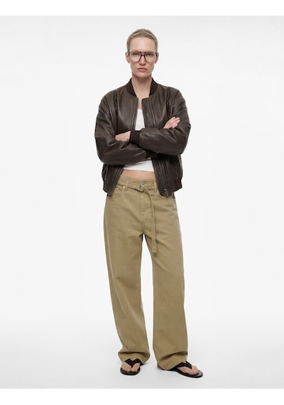Koton Pamuklu Yüksek Bel Kemerli Geniş Paça Pantolon - Wide Leg Jeans Haki 6sal40060mw