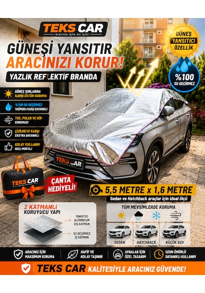 Oto Yarım Araba Brandası Güneş Koruyucu Uv Koruma Isı Yalıtım Oto Güneş Koruma Brandası Premium 1,6 Metre X 5,5 Metre
