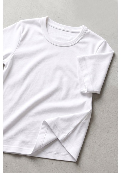 Öts Erkek Çocuk %100 Pamuk T-shirt Ribana Açık Yaka Özel Tasarım 7009 Beyaz