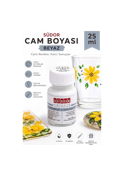 Cam Boyası Vitray Boyası 25 Ml 1 Adet Südor Su Bazlı Renkli Cam Vitray Boyası Sanat Hobi Beyaz