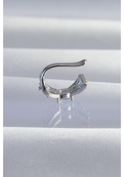 Pirinç Gümüş Renk Zirkon Taş Kaplama Earcuff Küpe