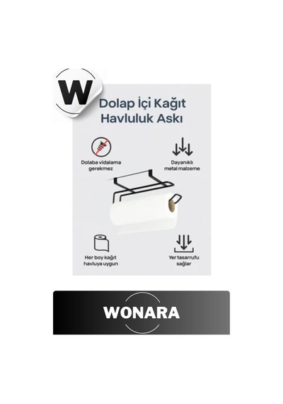 Dayanıklı İz Bırakmayan Kolay Takılan Mutfak Banyo Metal Siyah Dolap İçi Kağıt Havluluk Askı Siyah