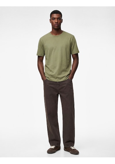 Koton Regular Fit Kısa Kollu Bisiklet Yaka Pamuklu Basic Tişört Haki 6sam10332mk