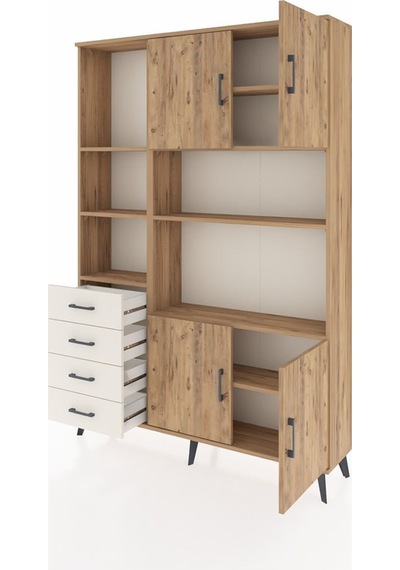 Arges Dolap 8 Raflı 4 Çekmeceli 4 Kapaklı 132x30x195 Çam-çam/... Çam