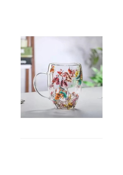 Organik Çiçekli Borosilikat Bardak 350 Ml. Royaleks-brd-150 Bh Altın - Şeffaf