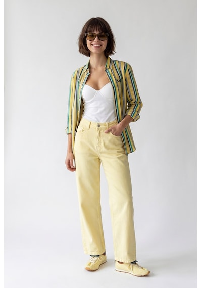 Mixray 2128 Kadın İnce Mevsimlik Yüksek Bel Wide Leg Denim Pantolon Sarı
