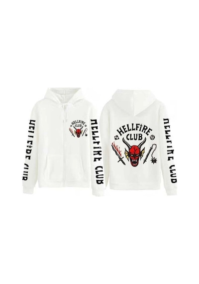 Tarzsokak Hellfire Club Unisex Hoodie Sweatshirts Fermuarlı 13975 Beyaz
