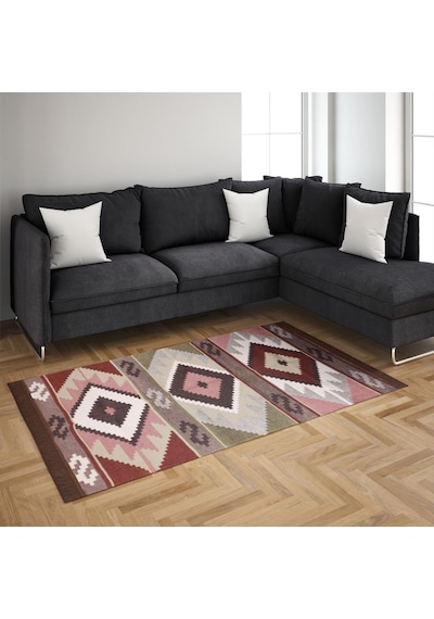 Bigghome Çift Taraflı Kilim, Makinede Yıkanabilir, Modern Desenli, 80 150 Cm, Sa1583b Desenli