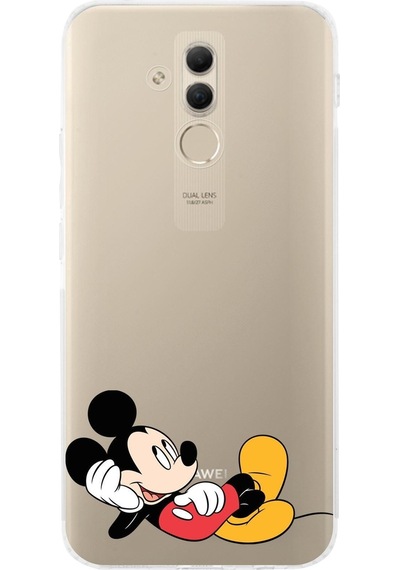 Huawei Mate 20 Lite Kamera Korumalı Kapak Mickey Mouse Tasarımlı Şeffaf Kılıf Şeffaf